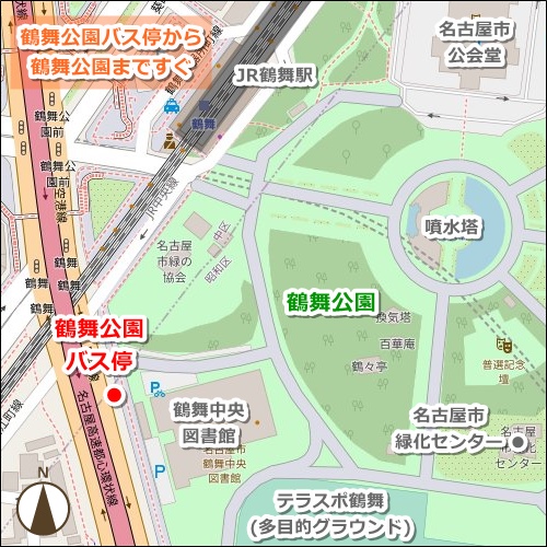 名古屋駅から鶴舞公園への行き方マップ(市バス)