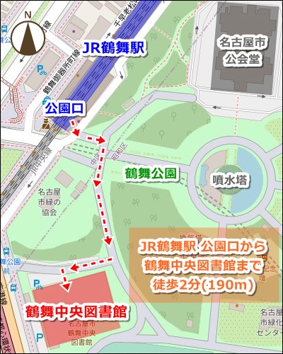 名古屋駅から鶴舞中央図書館への行き方マップ(JR)