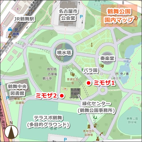 鶴舞公園(名古屋市昭和区)のミモザ(フサアカシア)の場所マップ01