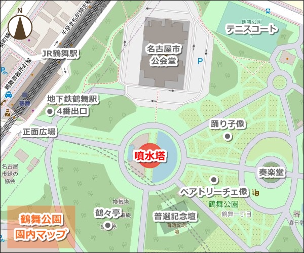 鶴舞公園(名古屋市昭和区)噴水塔の場所(マップ)02