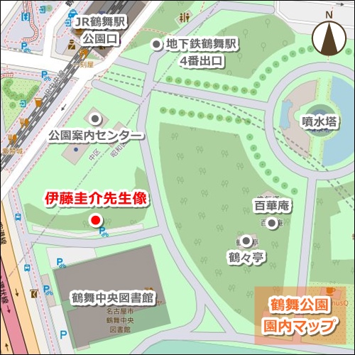 鶴舞公園(名古屋市昭和区)伊藤圭介先生像の場所(マップ)