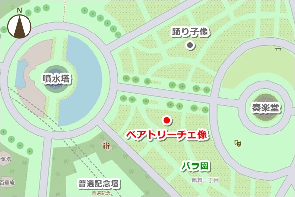 鶴舞公園(名古屋市昭和区)ベアトリーチェ像の場所(マップ)