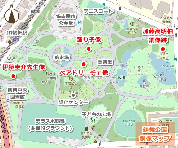 鶴舞公園(名古屋市昭和区)銅像マップ