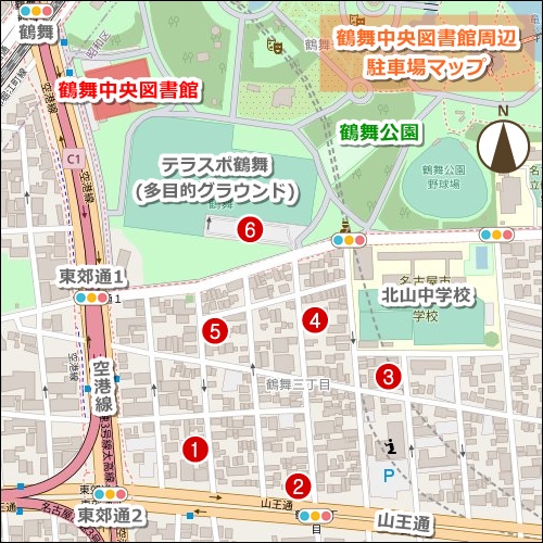 鶴舞中央図書館(名古屋市昭和区)周辺の安い駐車場マップ01