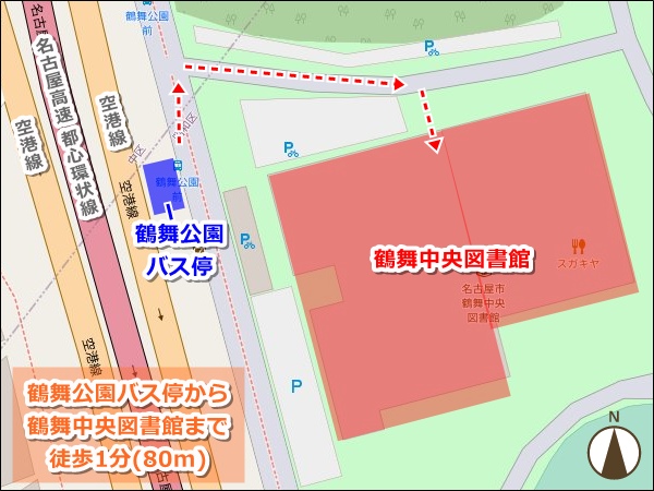 名古屋駅から鶴舞中央図書館への行き方マップ(市バス)