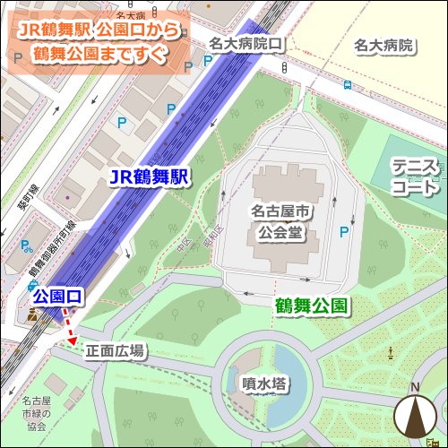 名古屋駅から鶴舞公園への行き方マップ(JR電車)