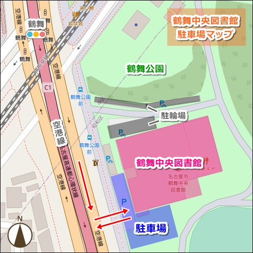 鶴舞中央図書館(名古屋市昭和区)駐車場マップ01