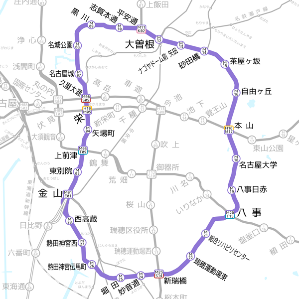 名古屋市営地下鉄(名古屋市交通局)名城線路線図202301