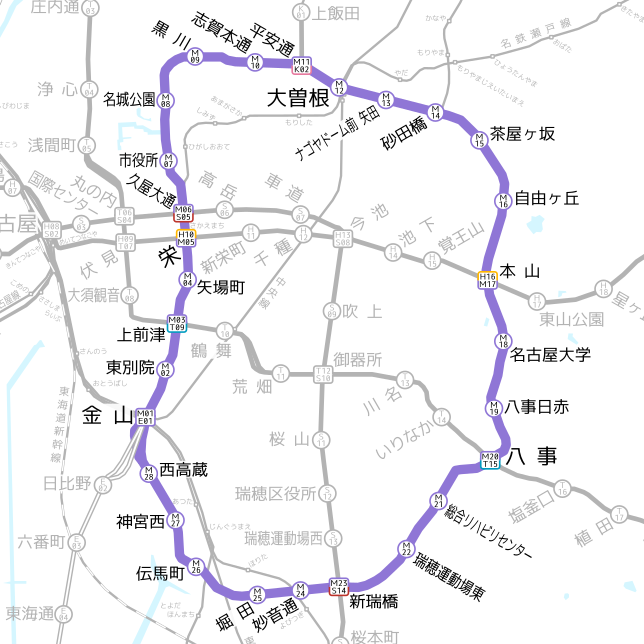 名古屋市営地下鉄(名古屋市交通局)名城線路線図