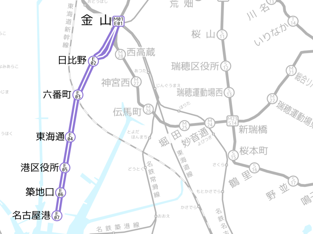 名古屋市営地下鉄(名古屋市交通局)名港線路線図