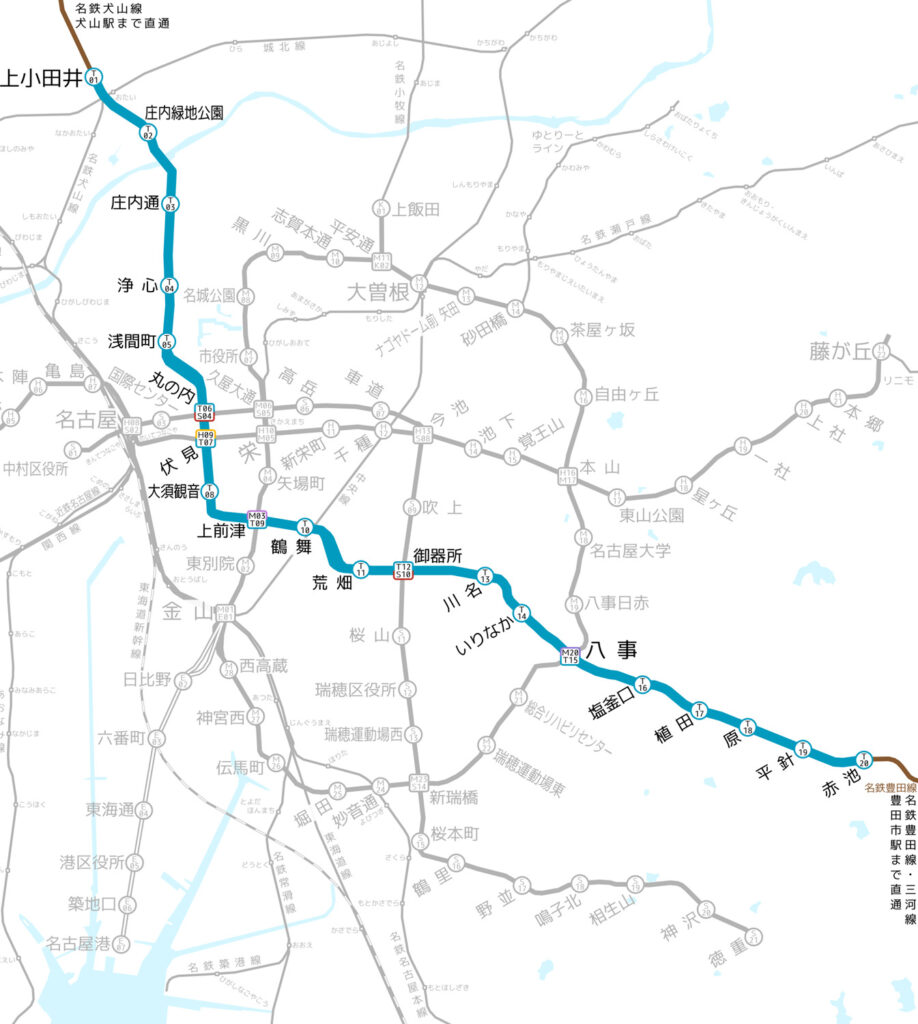 名古屋市営地下鉄(名古屋市交通局)鶴舞線路線図