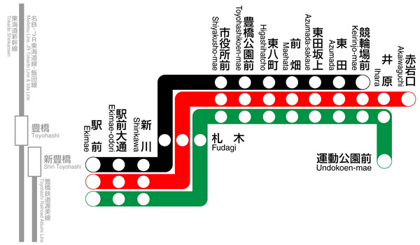 豊橋鉄道市内線路線図