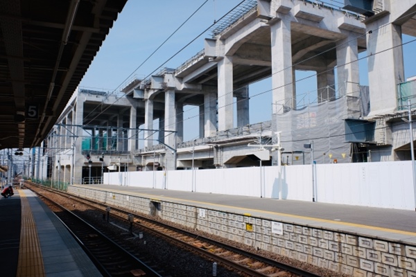 高架化工事中の知立駅(名鉄名古屋本線・三河線)