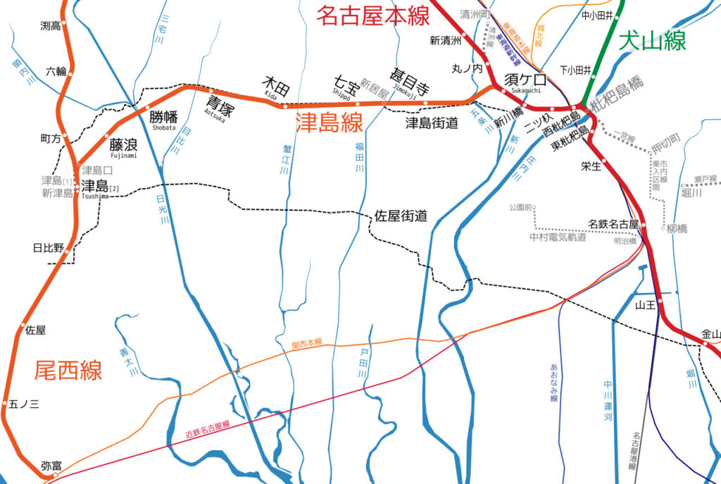 名鉄津島線路線図