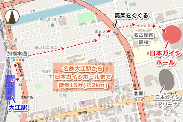 名鉄大江駅から日本ガイシホールへのアクセス(徒歩ルート)01