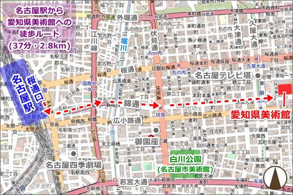 名古屋駅から愛知県美術館への徒歩ルートマップ(地図)01
