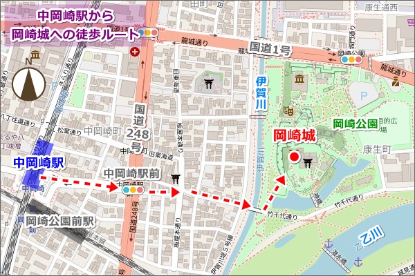 中岡崎駅から岡崎城への徒歩ルートマップ02