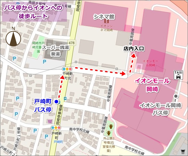 戸崎町バス停からイオンモール岡崎への徒歩ルートマップ(JR岡崎駅から)01
