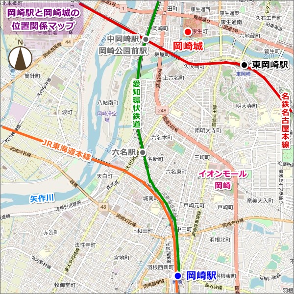 JR岡崎駅・岡崎城・名鉄東岡崎駅の位置関係マップ02