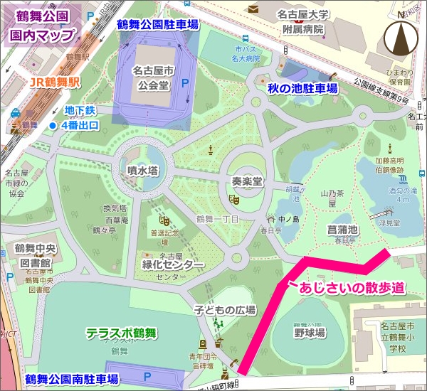 鶴舞公園あじさいの散歩道の場所(マップ)02