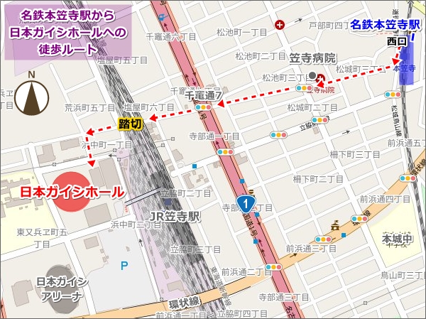 名鉄本笠寺駅から日本ガイシホールへの徒歩ルートマップ02