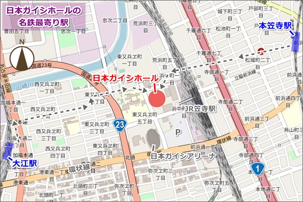 日本ガイシホールの名鉄最寄り駅マップ01