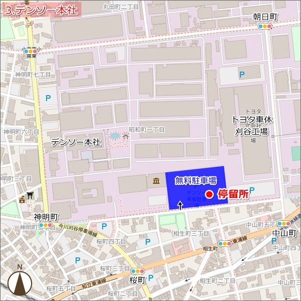 刈谷わんさか祭り花火大会 デンソー本社シャトルバス停留所(地図)01