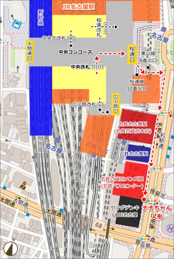 JR名古屋駅からナナちゃん人形への行き方(地図)01