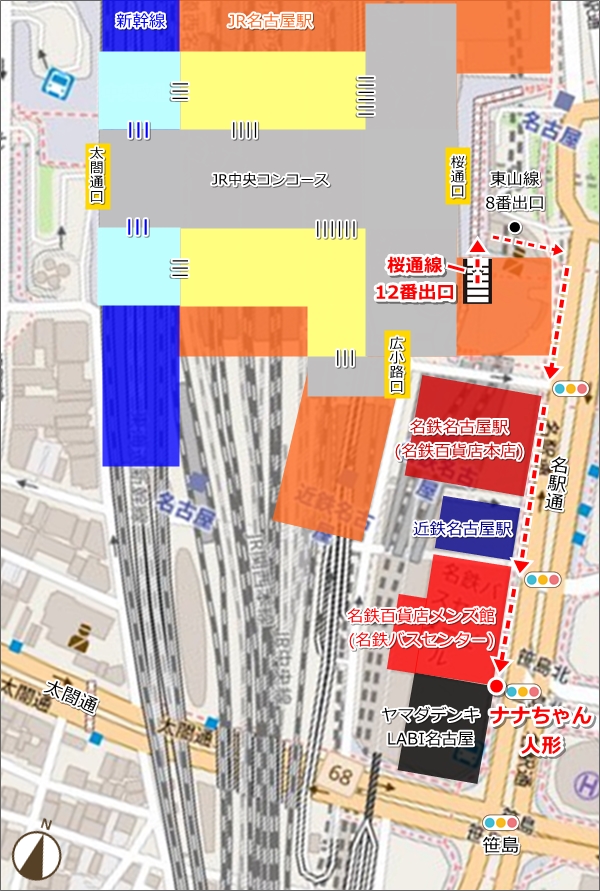 地下鉄桜通線12番出口からナナちゃん人形への行き方(地図)01