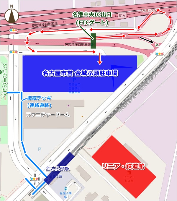 リニア・鉄道館の駐車場(名古屋市営金城ふ頭駐車場)アクセスマップ01