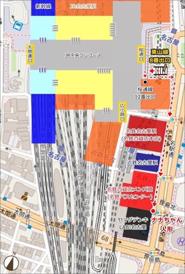 地下鉄東山線8番出口からナナちゃん人形への行き方(地図)02