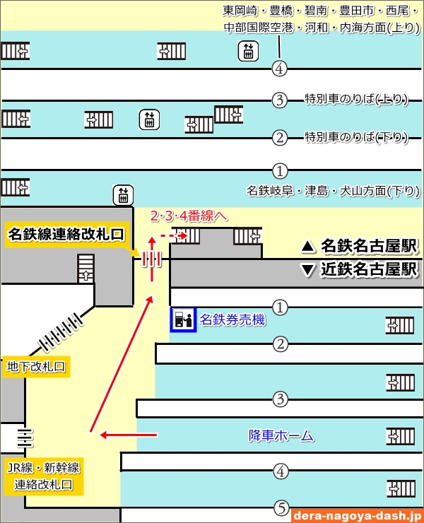 近鉄名古屋駅から名鉄名古屋駅への乗り換えルート(構内図)01
