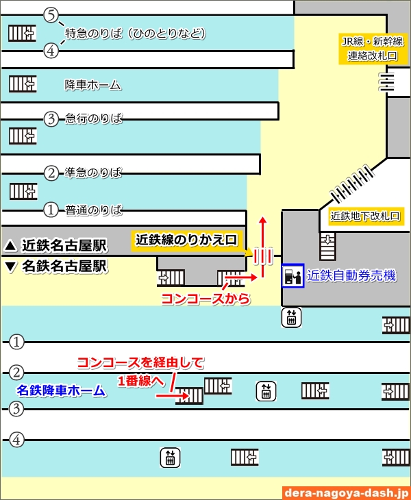 名鉄名古屋駅から近鉄名古屋駅への行き方・乗り換え(ホーム構内図)02