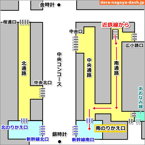 JR名古屋駅構内図(近鉄名古屋駅からの乗り換えルート)01