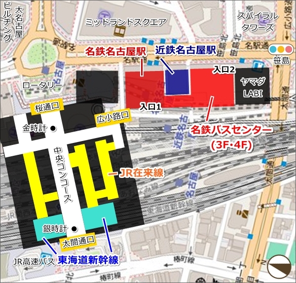 名古屋駅から名鉄バスセンターへの行き方マップ(地図)02