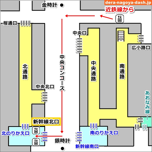 JR名古屋駅構内図(近鉄名古屋駅からエレベーターを利用する乗り換えルート)01